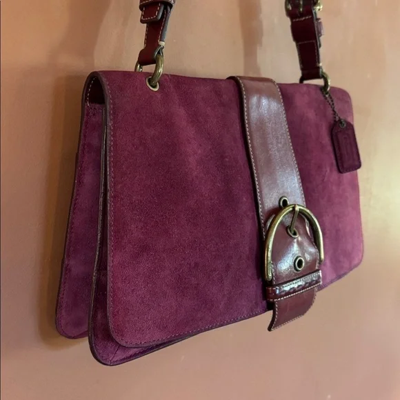 👜Vintage Y2K Coach Burgundy Suede &Leather shoulder bag(9664)